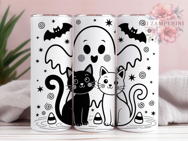 Monochrome Ghost & Cat Halloween Tumbler, Monochromatic Halloween, Candy Corn Wrap, Spooky Cat Design, Halloween Ghost Cup, 20oz Tumbler Wrap, Halloween Sublimation Sublimation Li Zamperini 