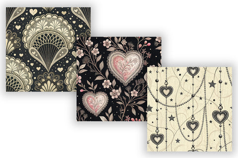 Monochrome Heart Lace Digital Pattern, Seamless Black Cream Bundle Pack, Printable Scrapbook Paper, Gothic Romantic Design Collection Digital Pattern FloridPrintables 