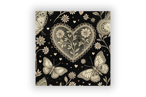 Monochrome Heart Lace Digital Pattern, Seamless Black Cream Bundle Pack, Printable Scrapbook Paper, Gothic Romantic Design Collection Digital Pattern FloridPrintables 