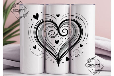 Monochrome Hearts Swirls 20oz Tumbler Sublimation sassyprint 