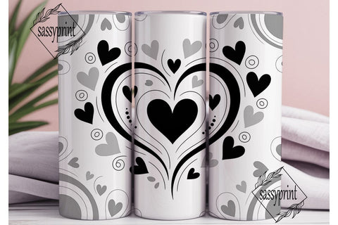 Monochrome Hearts Swirls 20oz Tumbler Sublimation sassyprint 