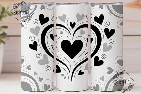 Monochrome Hearts Swirls 20oz Tumbler Sublimation sassyprint 