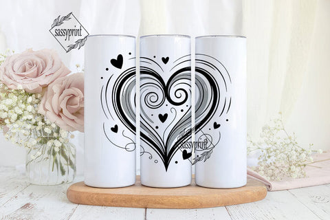 Monochrome Hearts Swirls 20oz Tumbler Sublimation sassyprint 