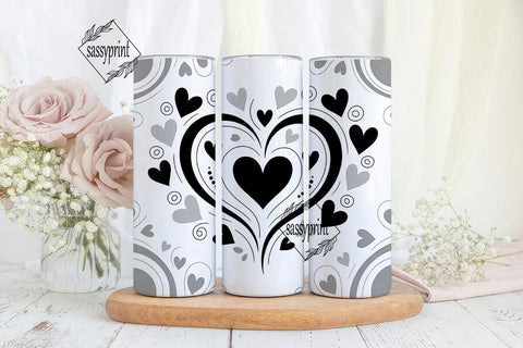 Monochrome Hearts Swirls 20oz Tumbler Sublimation sassyprint 