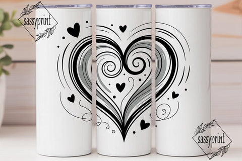 Monochrome Hearts Swirls 20oz Tumbler Sublimation sassyprint 
