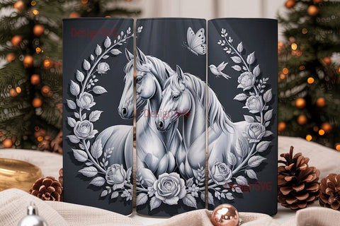 Monochrome Horse Floral 20oz Tumbler Sublimation DesignSVG 