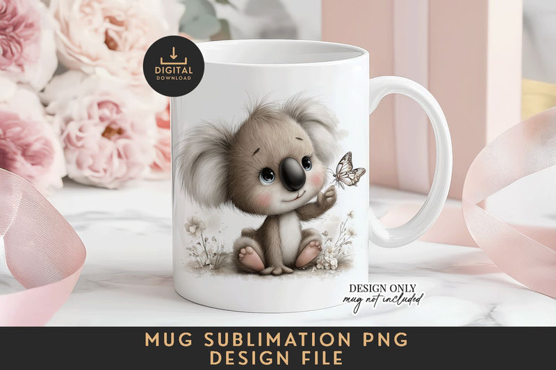 Monochrome Koala Mug Sublimation PNG Full Wrap Sublimation BijouBay 