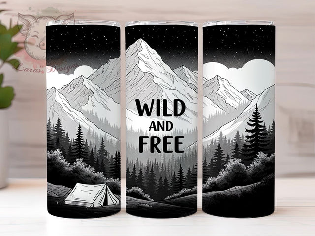 Monochrome Mountain Camping Tumbler Wrap, Outdoor Adventure Design, Mountain Life Art, Nature Explorer Cup, Wilderness Gift, Camp Life Wrap, Adventure Sublimation Sublimation Lara' s Designs 