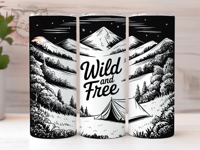 Monochrome Mountain Camping Tumbler Wrap, Outdoor Adventure Design, Mountain Life Art, Nature Explorer Cup, Wilderness Gift, Camp Life Wrap, Adventure Sublimation Sublimation Lara' s Designs 