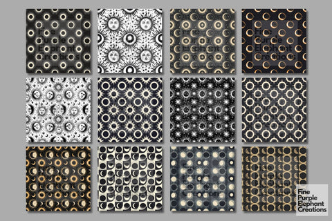 Monochrome Total Solar Eclipse Digital Paper | Cosmic Celestial Digital Pattern Fine Purple Elephant Creations 