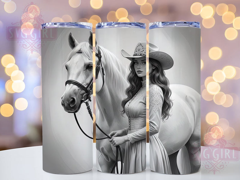 Monochrome Western Cowgirl Tumbler, Western Tumbler Design, Black and White 20oz Wrap, Sublimation Design, Rustic Gift Idea, Stylish Cowgirl Wrap, Country Monochrome Tumbler Sublimation SvggirlplusArt 