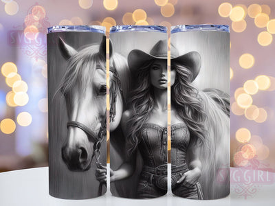 Monochrome Western Cowgirl Tumbler, Western Tumbler Design, Black and White 20oz Wrap, Sublimation Design, Rustic Gift Idea, Stylish Cowgirl Wrap, Country Monochrome Tumbler Sublimation SvggirlplusArt 