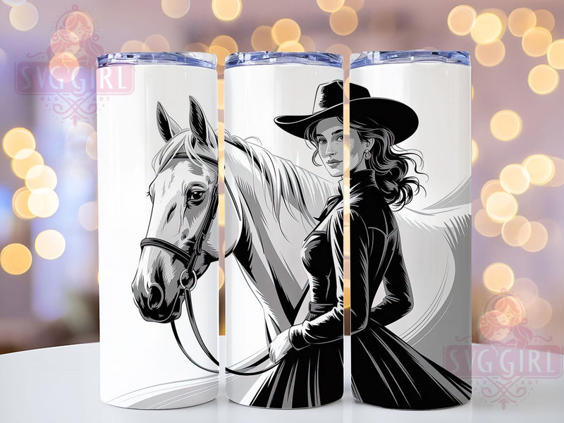 Monochrome Western Cowgirl Tumbler, Western Tumbler Design, Black and White 20oz Wrap, Sublimation Design, Rustic Gift Idea, Stylish Cowgirl Wrap, Country Monochrome Tumbler Sublimation SvggirlplusArt 