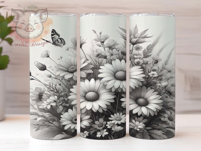 Monochrome Wildflower Botanical Tumbler, B&W Design Art, Wildflower Pattern, Modern Flower Gift, Simple Nature Art, Classic Tumbler, Botanical Design Sublimation Lara' s Designs 