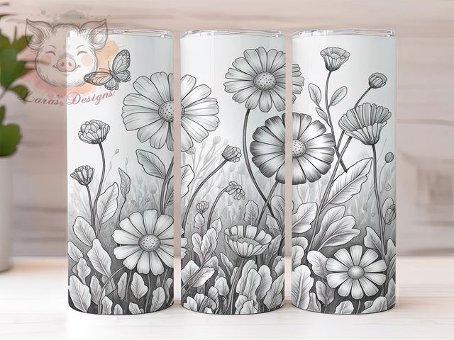 Monochrome Wildflower Botanical Tumbler, B&W Design Art, Wildflower Pattern, Modern Flower Gift, Simple Nature Art, Classic Tumbler, Botanical Design Sublimation Lara' s Designs 
