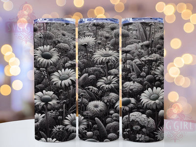 Monochrome Wildflower Floral Tumbler, Wildflower Tumbler Design, Monochrome Flower Wrap, Elegant Floral Wrap, Minimalist Wildflower Wrap, Sublimation Design, Trendy Gift Idea Sublimation SvggirlplusArt 