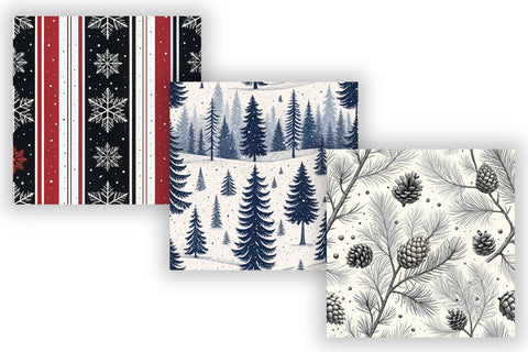 Monochrome Winter Digital Paper Pack, Seamless Pattern Bundle, Printable Scrapbook Paper, Black White Minimalist Design Collection Digital Pattern FloridPrintables 