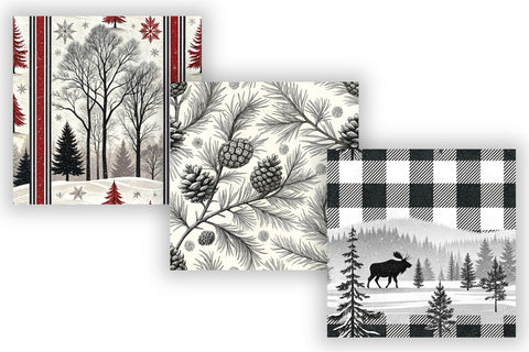 Monochrome Winter Digital Paper Pack, Seamless Pattern Bundle, Printable Scrapbook Paper, Black White Minimalist Design Collection Digital Pattern FloridPrintables 