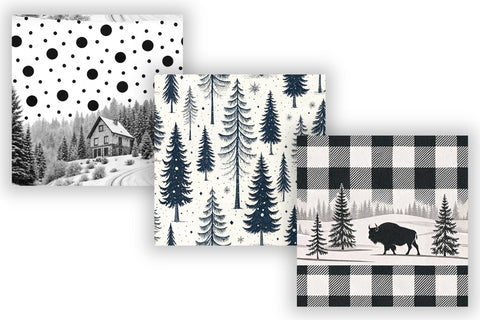 Monochrome Winter Digital Paper Pack, Seamless Pattern Bundle, Printable Scrapbook Paper, Black White Minimalist Design Collection Digital Pattern FloridPrintables 