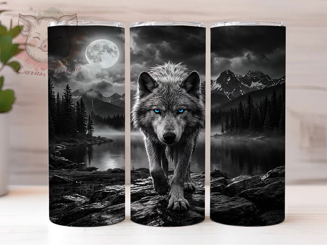 Monochrome Wolf Blue Eyes 20oz Tumbler, Monochrome Wolf, Wolf Blue Eyes, Blue Eyes Wolf, Wolf Tumbler, 20oz Tumbler, Monochrome Tumbler, Tumbler Wrap Sublimation Lara' s Designs 