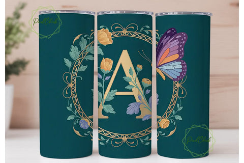 Monogram A Floral Tumbler Wrap PNG Sublimation PixelChick 