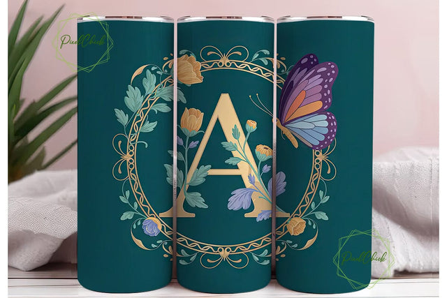 Monogram A Floral Tumbler Wrap PNG Sublimation PixelChick 