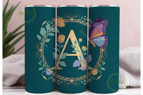 Monogram A Floral Tumbler Wrap PNG Sublimation PixelChick 