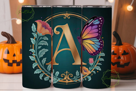 Monogram A Floral Tumbler Wrap PNG Sublimation PixelChick 