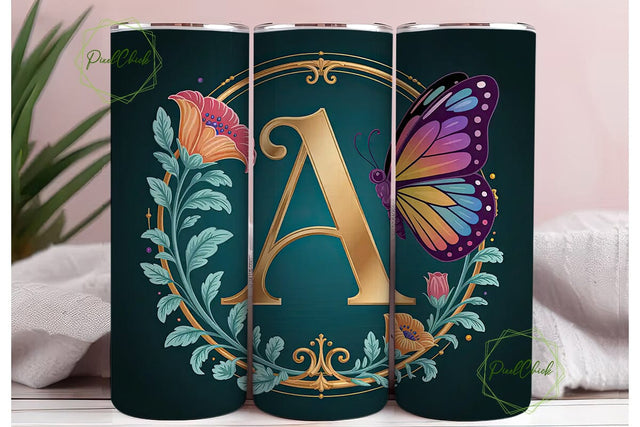 Monogram A Floral Tumbler Wrap PNG Sublimation PixelChick 