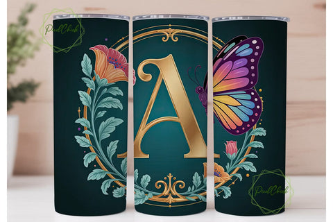 Monogram A Floral Tumbler Wrap PNG Sublimation PixelChick 