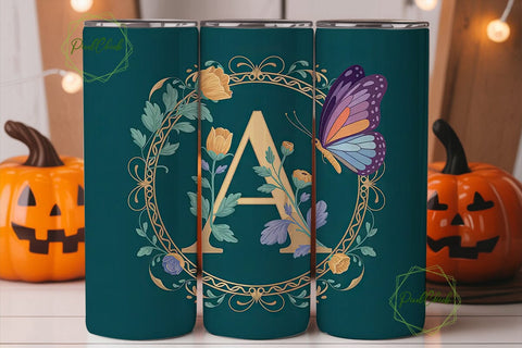 Monogram A Floral Tumbler Wrap PNG Sublimation PixelChick 