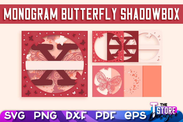Monogram Butterfly Shadowbox SVG | 3D Alphabet Monogram Shadowbox SVG The T Store Design 