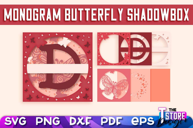 Monogram Butterfly Shadowbox SVG | 3D Alphabet Monogram Shadowbox SVG The T Store Design 
