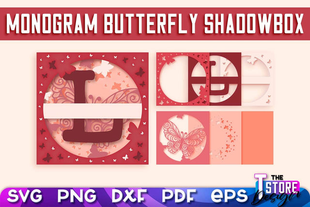Monogram Butterfly Shadowbox SVG | 3D Alphabet Monogram Shadowbox SVG The T Store Design 