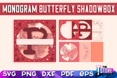 Monogram Butterfly Shadowbox SVG | 3D Alphabet Monogram Shadowbox SVG The T Store Design 