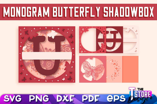 Monogram Butterfly Shadowbox SVG | 3D Alphabet Monogram Shadowbox SVG The T Store Design 