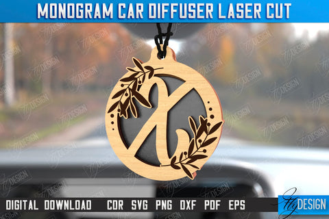 Monogram Car Diffuser Laser Cut Bundle | Car Charms | Engraved Car Accessories | Suspension for Car Mirror | CNC Files SVG Fly Design 