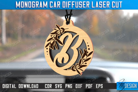 Monogram Car Diffuser Laser Cut Bundle | Car Charms | Engraved Car Accessories | Suspension for Car Mirror | CNC Files SVG Fly Design 