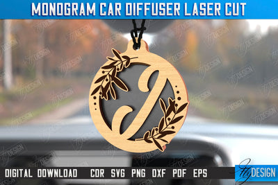 Monogram Car Diffuser Laser Cut | Car Charms | Engraved Car Accessories | Suspension for Car Mirror | CNC File SVG Fly Design 