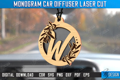 Monogram Car Diffuser Laser Cut | Car Charms | Engraved Car Accessories | Suspension for Car Mirror | CNC File SVG Fly Design 