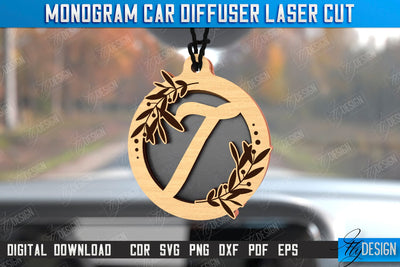 Monogram Car Diffuser Laser Cut | Car Charms | Engraved Car Accessories | Suspension for Car Mirror | CNC File SVG Fly Design 