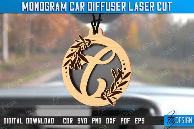 Monogram Car Diffuser Laser Cut | Car Charms | Engraved Car Accessories | Suspension for Car Mirror | CNC File SVG Fly Design 