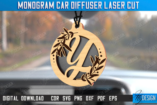 Monogram Car Diffuser Laser Cut | Car Charms | Engraved Car Accessories | Suspension for Car Mirror | CNC File SVG Fly Design 