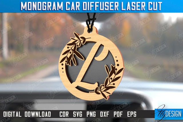 Monogram Car Diffuser Laser Cut | Car Charms | Engraved Car Accessories | Suspension for Car Mirror | CNC File SVG Fly Design 