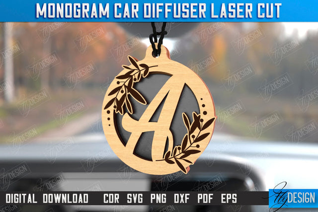 Monogram Car Diffuser Laser Cut | Car Charms | Engraved Car Accessories | Suspension for Car Mirror | CNC File SVG Fly Design 