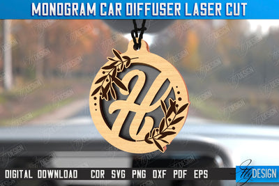 Monogram Car Diffuser Laser Cut | Car Charms | Engraved Car Accessories | Suspension for Car Mirror | CNC File SVG Fly Design 