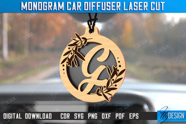 Monogram Car Diffuser Laser Cut | Car Charms | Engraved Car Accessories | Suspension for Car Mirror | CNC File SVG Fly Design 