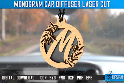 Monogram Car Diffuser Laser Cut | Car Charms | Engraved Car Accessories | Suspension for Car Mirror | CNC File SVG Fly Design 