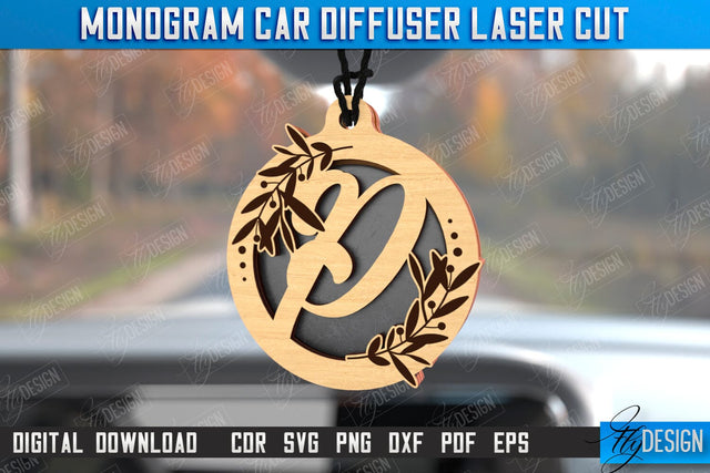 Monogram Car Diffuser Laser Cut | Car Charms | Engraved Car Accessories | Suspension for Car Mirror | CNC File SVG Fly Design 