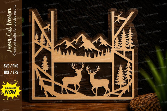 Monogram Deer Forest Landscape Laser Cut SVG Design SVG Regulrcrative 